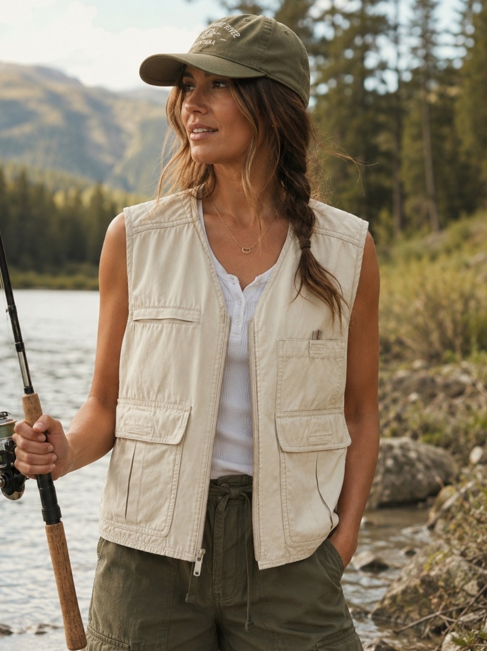 NWOT Woolrich Women’s Cotton Fishing Utility Vest Stone Cream